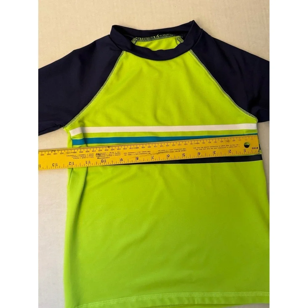 Cat &‎ Jack Lime Green & Navy Short Sleeve Boys Swim Rashguard Sz-S(6/7)   GG7